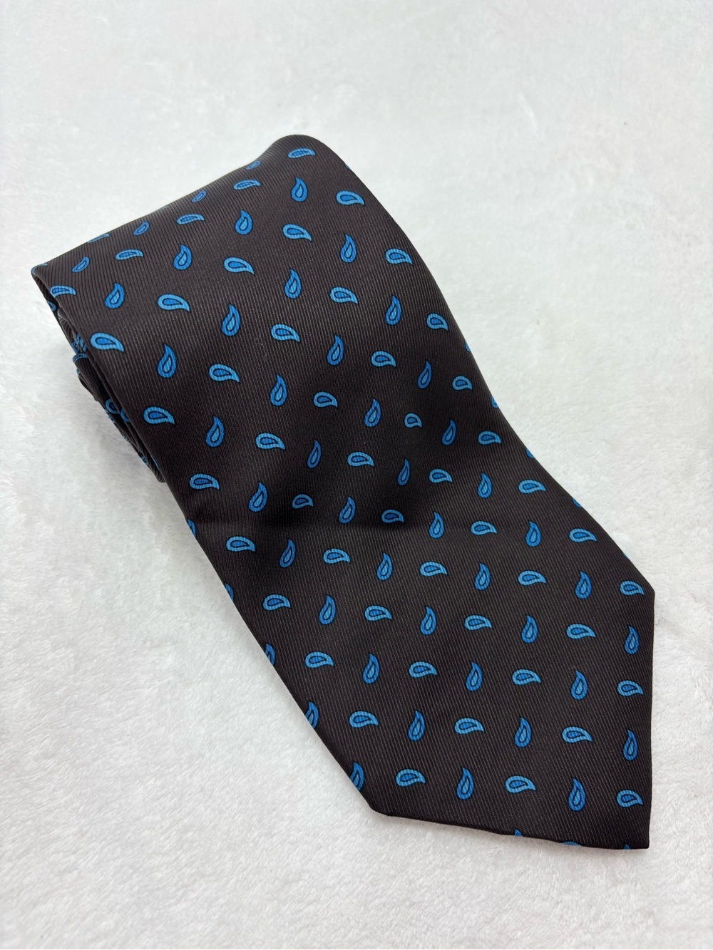 J. Crew Silk Brown Tie with Blue Paisley Accents